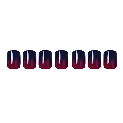 SIUSIO 24Pcs Fake Nails Black Red Full Cover Short Gradient Jewelry Top Coat Maple Leaf False Nail Covered Gel Nail Art Tips Sets for Women and Girls - Image 2