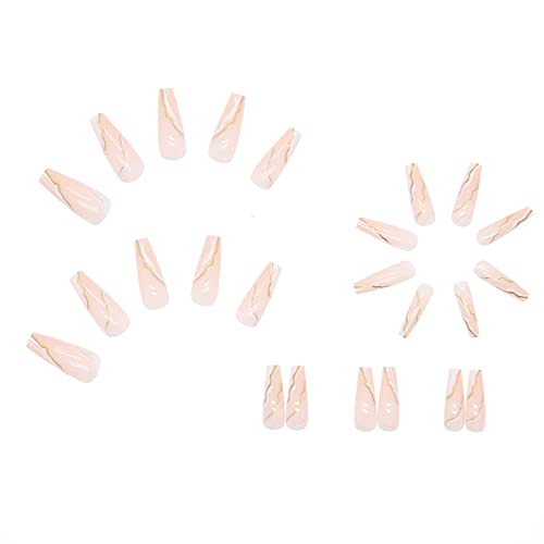 Elegant 24-Piece Marble Coffin Acrylic Nail Set for Chic Nail Art Designs - Image 3