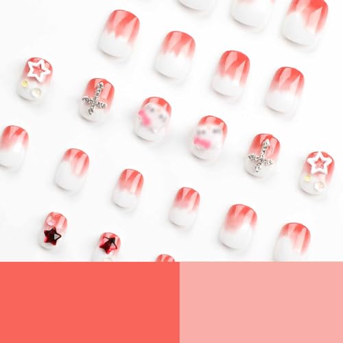 Chic Red and White Ombre Acrylic Nail Design Kit for Stylish Nail Art Enthusiasts - Image 4
