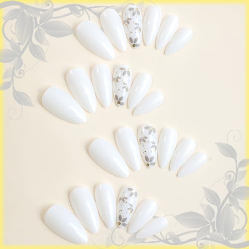 Hand-Painted Acrylic Nails with Delicate Flower Design - Medium Length - Image 2