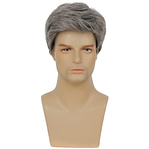 Kaneles Mens Grey Short Wig Synthetic Replacement Costume Halloween Soft Layered Natural Hair Male Wigs (Gray) - Image 2