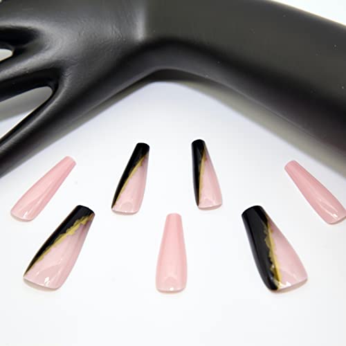 Long Length Pink Coffin Acrylic Nails Set - Durable & Stylish Nail Art - Image 3