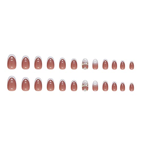 Almond Press on Nails Medium Fake Nails Acrylic Press on Nails Cute Fake Nails for Women Girls (white french tip rhinestone) - Image 8