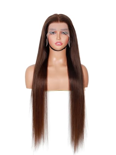 BLY 13x6 Glueless HD Lace Front Wigs Pre Plucked Invisible Bleached Knots, 4 Dark Chocolate Brown Colored Straight Human Hair Wigs for Women 180% Density 18 Inch - Image 2