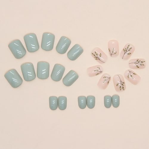 Dark Green Short Acrylic Nails - Image 4