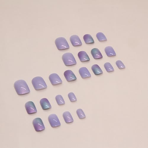 24 Pcs Light Purple Press on Nails Short Square - BHLFRH Festival Cute Fake Nails Press ons Nail Art Tip Full Cover False Nails Glue on Nails with Aurora Glitter Design Stick on Nails Acrylic Kit Set - Image 3