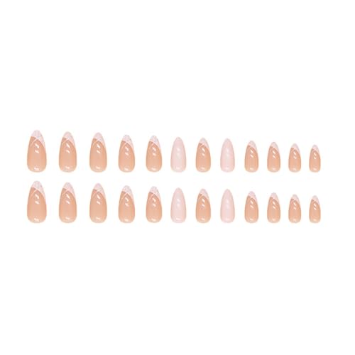 White French Tip Press on Nails Medium Fake Nails Almond False Nails with Designs Glitter Swirl Glue on Nails Press ons Glossy Full Cover Acrylic Artificial Stick on Nails for Women Manicure 24Pcs - Image 5