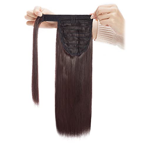 Benehair Wrap Around Ponytail Natural Black Mix Dark Auburn Hair Extensions Clip in Ponytail Hairpiece One Piece Hair Extension for Women 14 inch Straight Synthetic Valentines Day Gift Party - Image 7