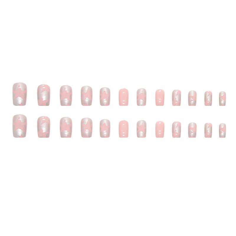 24 Piece Pink Coffin Acrylic Nail Design Set for Stylish Manicure - Image 5