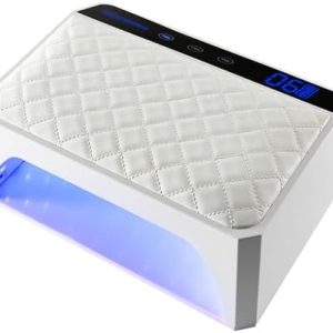 178W Double Hand Rechargeable UV LED Nail Lamp with PU Hand Cushion Pillow Cordless Nail Lamp Gel Polish Light, Professional Nail Dryer Machine for Salon (White)