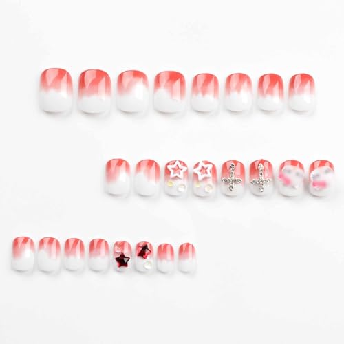 Chic Red and White Ombre Acrylic Nail Design Kit for Stylish Nail Art Enthusiasts - Image 2
