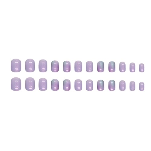 24 Pcs Light Purple Press on Nails Short Square - BHLFRH Festival Cute Fake Nails Press ons Nail Art Tip Full Cover False Nails Glue on Nails with Aurora Glitter Design Stick on Nails Acrylic Kit Set - Image 5