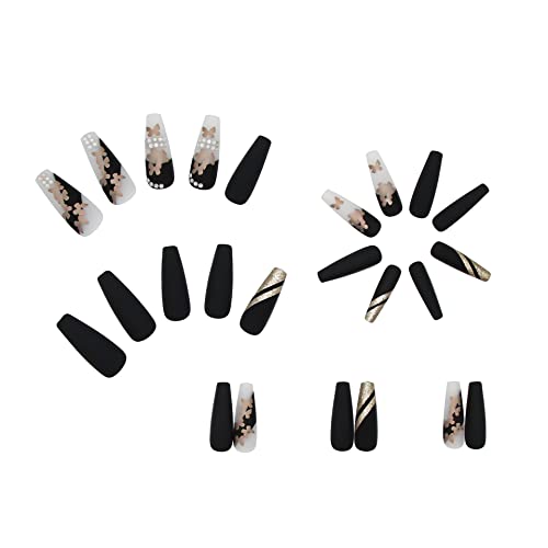 Matte Black and Gold Acrylic Nail Design - Image 5