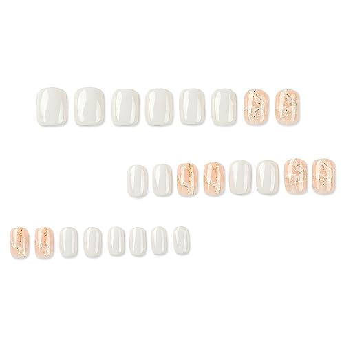 Press on Nails Short Square MABKJLF White Fake Nails Marble Full Cover False Nails with Gold Line Designs Glossy Glue on Nails Stick on Nails Artificial Acrylic Nails for Women Girls 24 Pcs - Image 6