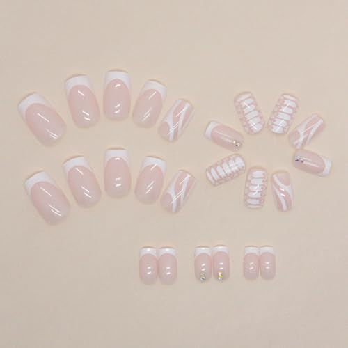White flame design on acrylic nails. - Image 4