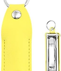 Stainless Portable Clippers Nail Steel Slim Ultra Case Foldable Design with Leather Nail Travel Rubber Makeup Sponge (Yellow, One Size)