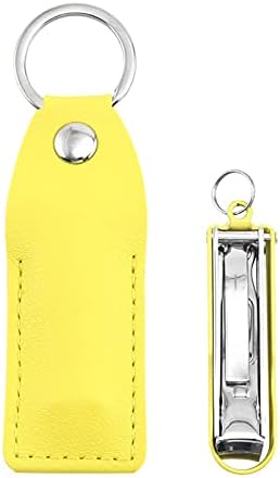 Stainless Portable Clippers Nail Steel Slim Ultra Case Foldable Design with Leather Nail Travel Rubber Makeup Sponge (Yellow, One Size)