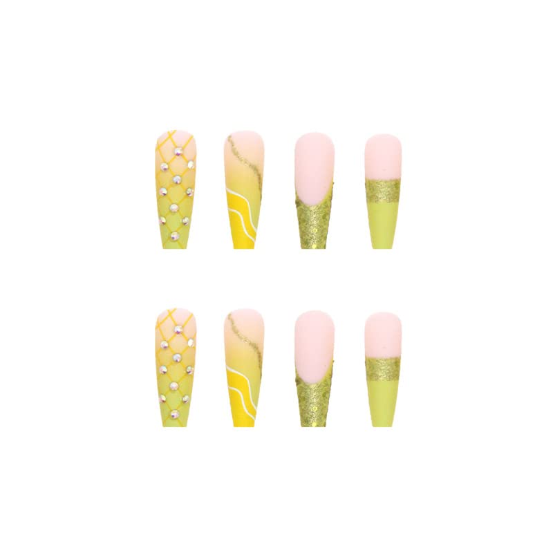 24 Pc Yellow Acrylic Coffin Nails Long Length for Nail Art Designs - Image 4
