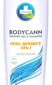 BODYCANN FEEL SPORTY 3-in-1 All-Natural Vegan Hemp Shower Gel & Shampoo - Hair, Face & Body Gentle Wash for Sensitive, Very Dry, Eczematous, and Psoriasis Skin