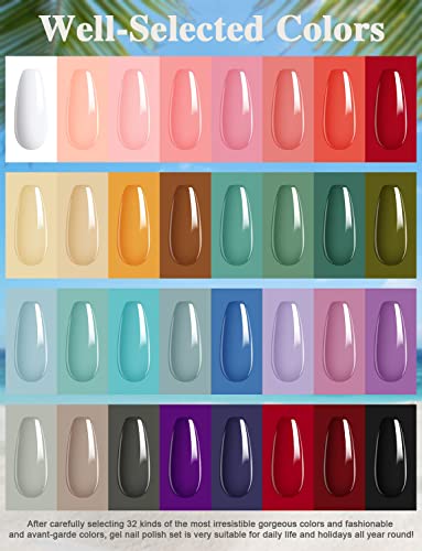32 Colors Gel Nail Polish Kit with UV Light 120W Nail Dryer, White Nude Purple Gel Nail Polish Set, UV LED Nail Lamp, No Wipe Base Top Coat, Nail Art Decorations, Manicure Tools Starter Kit - Image 3