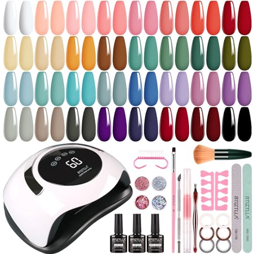 32 Colors Gel Nail Polish Kit with UV Light 120W Nail Dryer, White Nude Purple Gel Nail Polish Set, UV LED Nail Lamp, No Wipe Base Top Coat, Nail Art Decorations, Manicure Tools Starter Kit