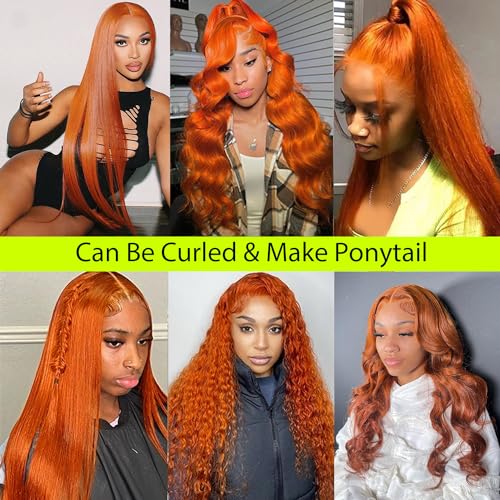 32 inch 13x6 Ginger Wigs Human Hair Straight Ginger Orange Lace Front Wig Human Hair Colored Wigs for Black Women Pre Plucked with Baby Hair 180% Density - Image 6