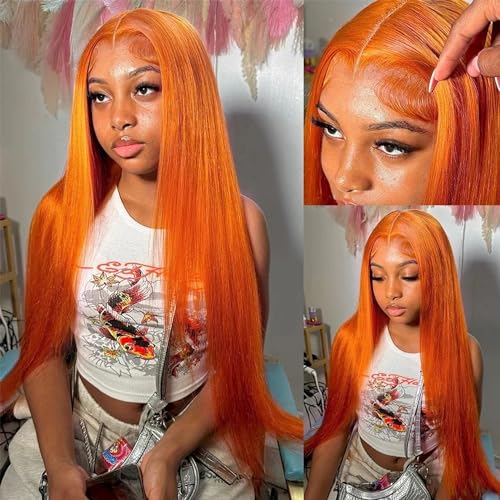 32 inch 13x6 Ginger Wigs Human Hair Straight Ginger Orange Lace Front Wig Human Hair Colored Wigs for Black Women Pre Plucked with Baby Hair 180% Density - Image 7