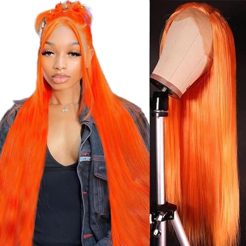 32 inch 13x6 Ginger Wigs Human Hair Straight Ginger Orange Lace Front Wig Human Hair Colored Wigs for Black Women Pre Plucked with Baby Hair 180% Density