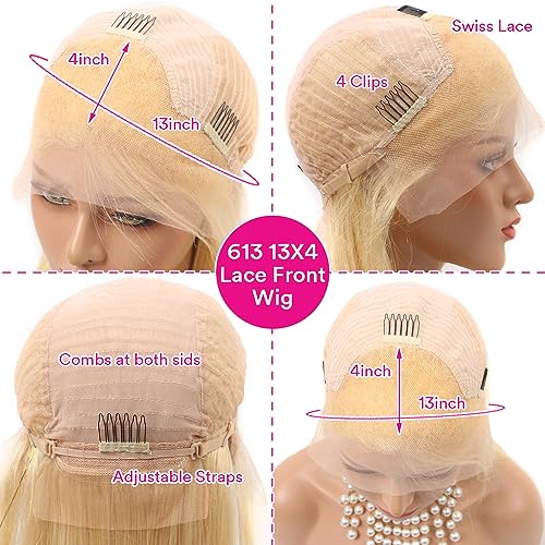 32 Inch 613 Lace Front Wig Human Hair, 13x4 Body Wave, Blonde Lace Front Wigs | Pre-Plucked with Baby Hair | 613 HD Lace Frontal Wig | Brazilian Virgin Human Hair | 180% Density Wigs - Image 3