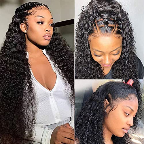 360 Deep Curly Wave Wig HD Transparent 360 Full Lace Wigs Human Hair Brazilian Virgin Curly Wave Lace Frontal Wig Human Hair 30'' Deep Water Curly Wig Pre Plucked with Baby Hair for Black Women