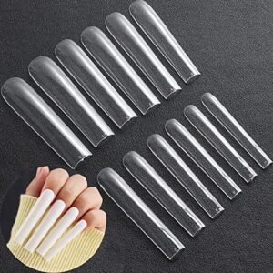 3XL Tapered Square Full Cover Nail Tips, 504Pcs Clear XXXL Extra Long Square Straight Nail Tips for Acrylic & Press On nails,Manicure Tools Salon Home DIY (12 Sizes)