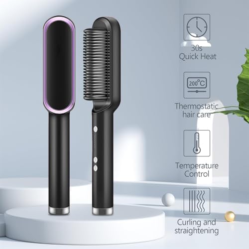 2-in-1 Negative Ion Hair Straightener Brush Curler, 5 Temperature Settings, Fast Heating - Image 7