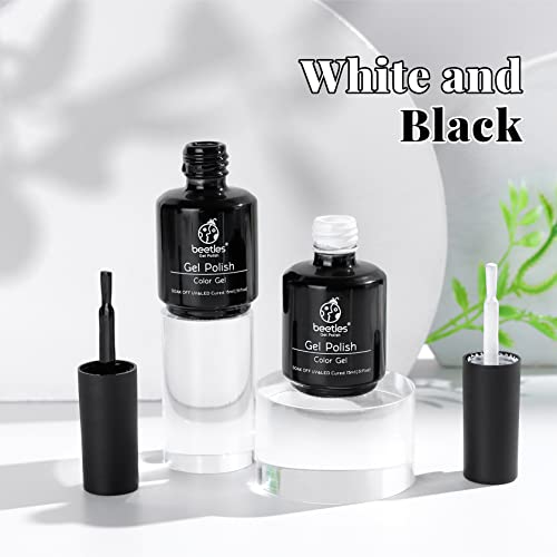 Beetles Gel Polish Kit-2 Pcs 15ml Black White Colors Polish Set & Nail Art Liner Brushes 5Pcs Painting Art Design Pen Set Diamond Application Rhinestone Handle Dotting Drawing Sizes 5 7 9 11 20mm - Image 2