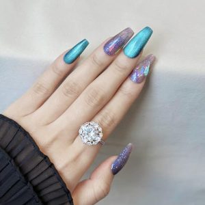 Magnetic Glue On Nails Medium,Christmas,Coffin,Purple Glitter with Rhinestone,Natural,Natural,UV Finish,Fall Season Acrylic Nail Kit for Women & Girls Daily Wear