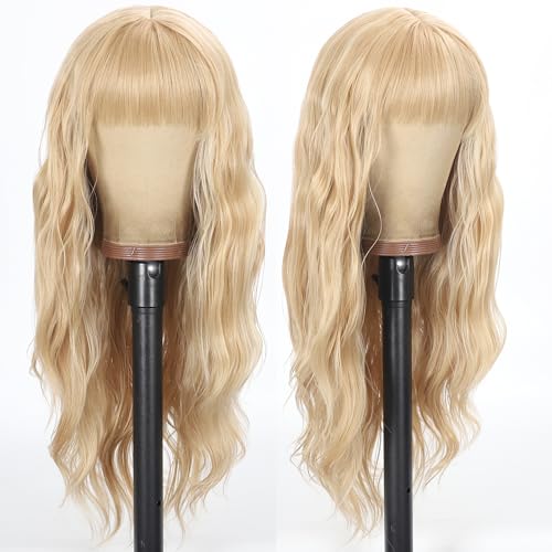 613 Blonde Long Wavy Synthetic Heat Resistant Hair Replacement Wig with Bangs - Women's - Image 2