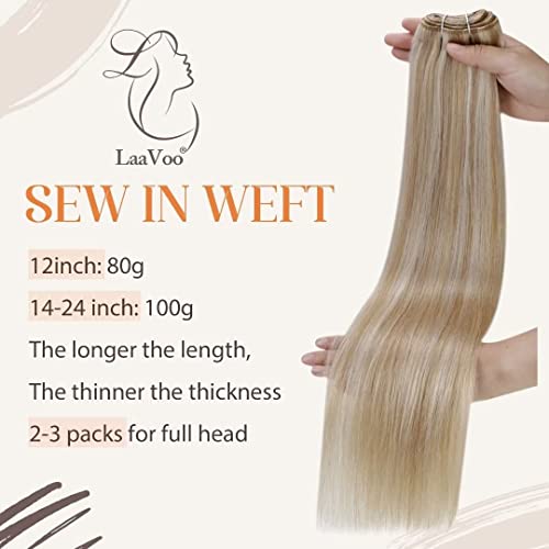 LaaVoo Sew in Extensions Real Human Hair Blonde Highlight Hand Tied Weft Extensions Remy Human Hair Silky Straight Sew in Weft Hair Extensions Human Hair 20" 100 G - Image 2