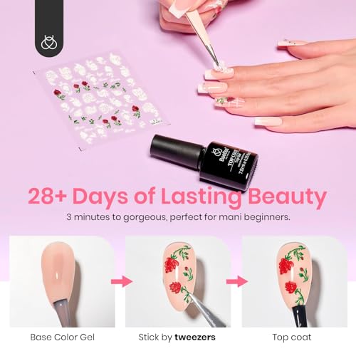 Beetles Gel Nail Polish Kit, 6 Colors Gel Polish Set Purple Glitter Spring Pastel Pink Nail Polish & Beetles 5D Nail Art Stickers Decals Gel Top Coat, Easter Embossed Flower Gel Nail Art Design - Image 8