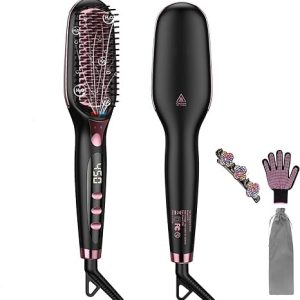 Hair Straightener, Brush and Iron All in One, Hs1 Brush with 16 Heat, Scald Resistance and Automatic Closing Function, Cermet Heating with LCD Gravel, Suitable for The Whole Family