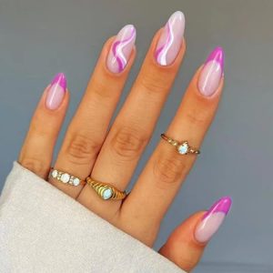 24-Piece Pink Swirl Acrylic Nail Design Set for Stylish Manicures