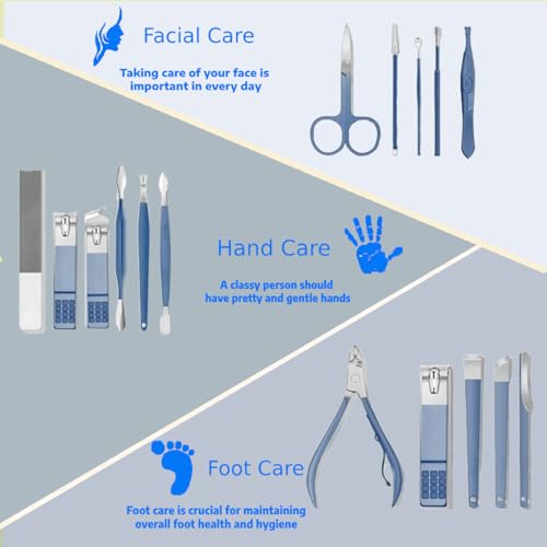 Professional 16 pcs Manicure Set Tools, Nail Clipper Set,Manicure Kit with Case, Nail Care Kit Grooming Set (Dark Blue) - Image 2