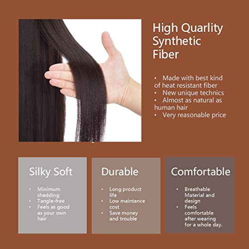 Benehair Wrap Around Ponytail Natural Black Mix Dark Auburn Hair Extensions Clip in Ponytail Hairpiece One Piece Hair Extension for Women 14 inch Straight Synthetic Valentines Day Gift Party - Image 3