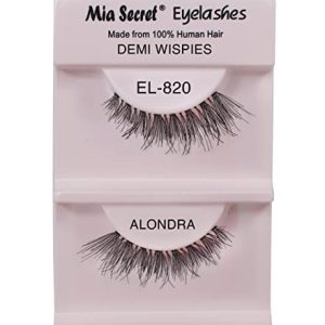 Mia Secret Demi Wispies Eyelashes - Natural Style False Eyelash - Long End Wispy Strip Lashes - Invisible Clear Band - Reusable and Lightweight Human Hair Lash - 4 Pack (ALONDRA)