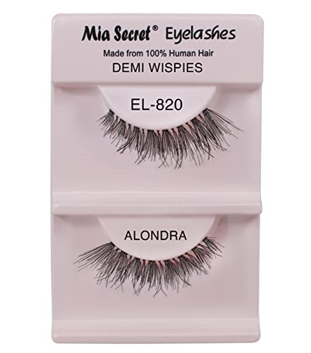 Mia Secret Demi Wispies Eyelashes - Natural Style False Eyelash - Long End Wispy Strip Lashes - Invisible Clear Band - Reusable and Lightweight Human Hair Lash - 4 Pack (ALONDRA)
