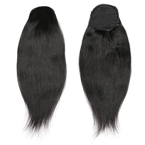 Yaki Straight Drawstring Ponytail Human Hair Afro Ponytail for Black Women Natural Black Color Brazilian Virgin Human Hair Drawstring Ponytail Extension Remy Hair Extensions 22” - Image 7
