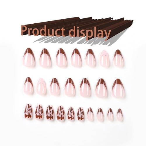 Chic Brown French Tip Acrylic Nail Set - Medium Size Press-Ons for Effortless Style - Image 2