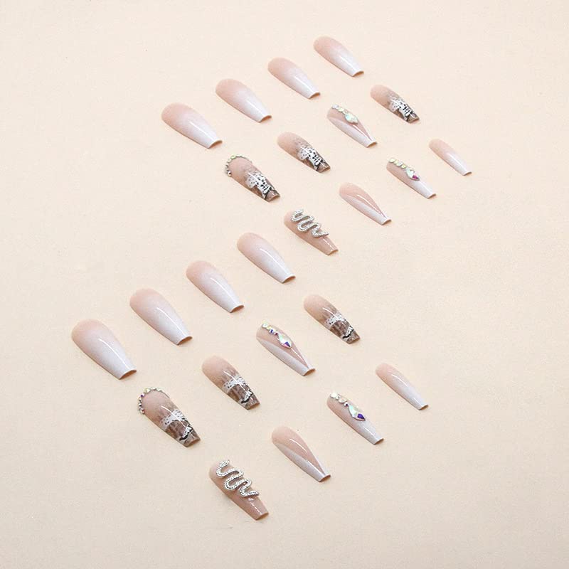 Snake Skin Design 24 Piece Acrylic Nails Set - Natural Look - Image 4