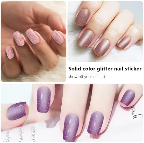 WOKOTO 20 Sheets Solid Pink Full Nail Polish Stickers False Nail Design Stickers Glitter Pink Gradient Nail Stickers Full Nail Wraps For Women Girls Nails Stick On Nail Polish Strips Nail Gel Stickers - Image 5