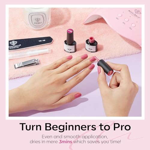 Modelones 45PCS Gel Nail Polish Kit with U V Light 28 Colors Valentine's Day Gift Pink Nude Purple Glitter Gel Nail Polish Set/48W Nail Dryer/Glossy & Matte Base Top Coat/Nail Primer/Manicure Tool DIY - Image 8