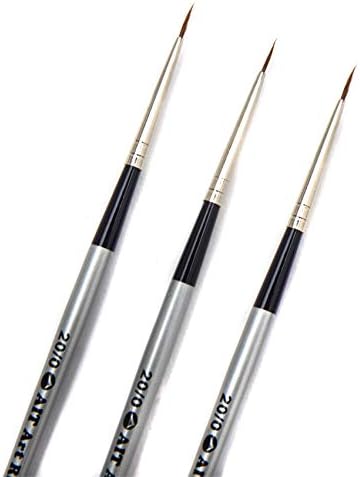 AIT Art Select Mini-Liner Detail Paint Brushes, Size 20/0, Pack of 3, Pure Russian Red Sable, Handmade in Germany for Crafting Exquisite Details Using Oil, Acrylic, or Watercolors