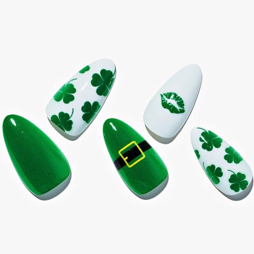 24 Piece St. Patrick's Day Green Almond Press-On Nails Kit for Effortless Application - Image 2